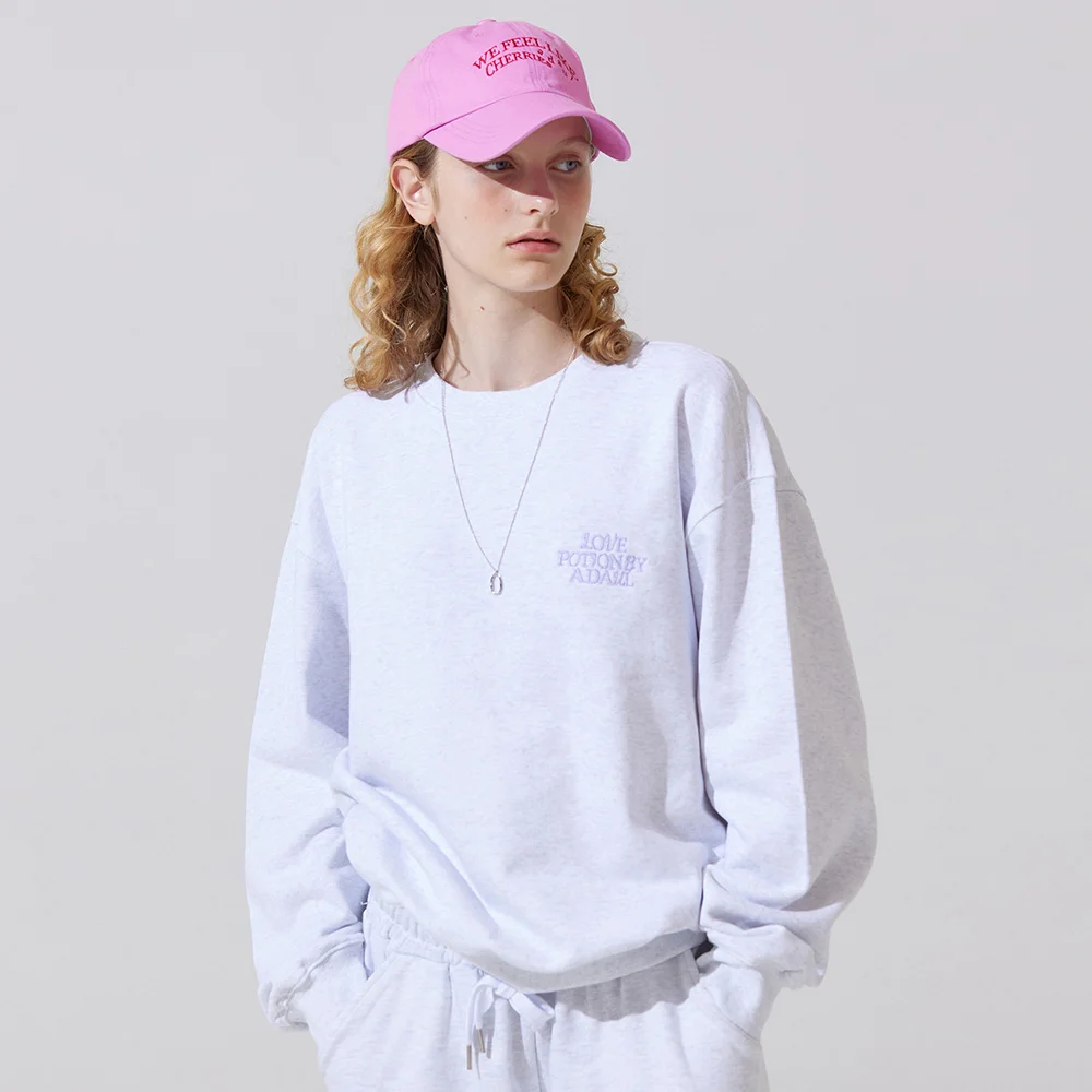 Back AD embroidery loose fit sweat shirts - whitemellange
