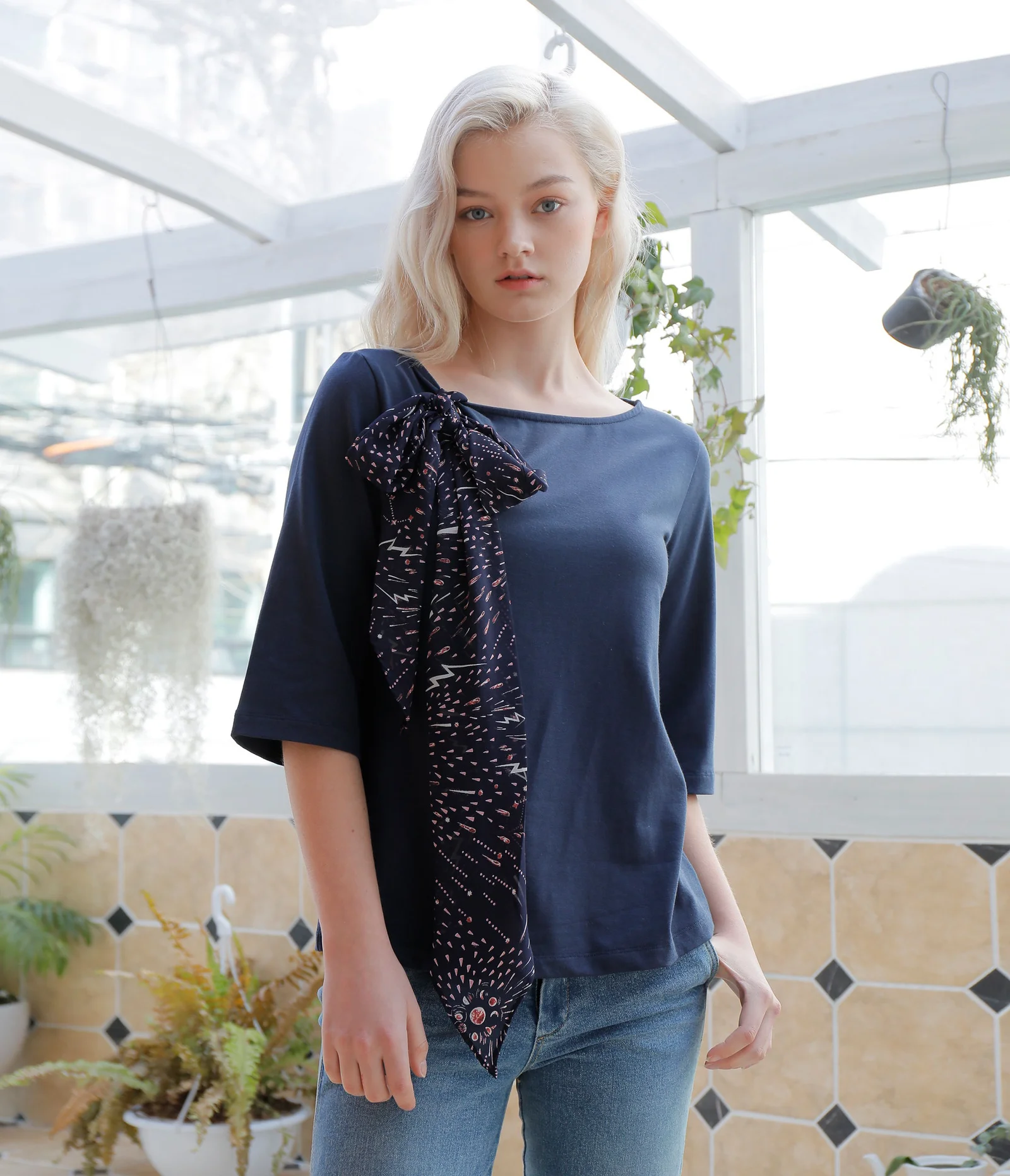 STARDUST SCARF T-SHIRT_NAVY