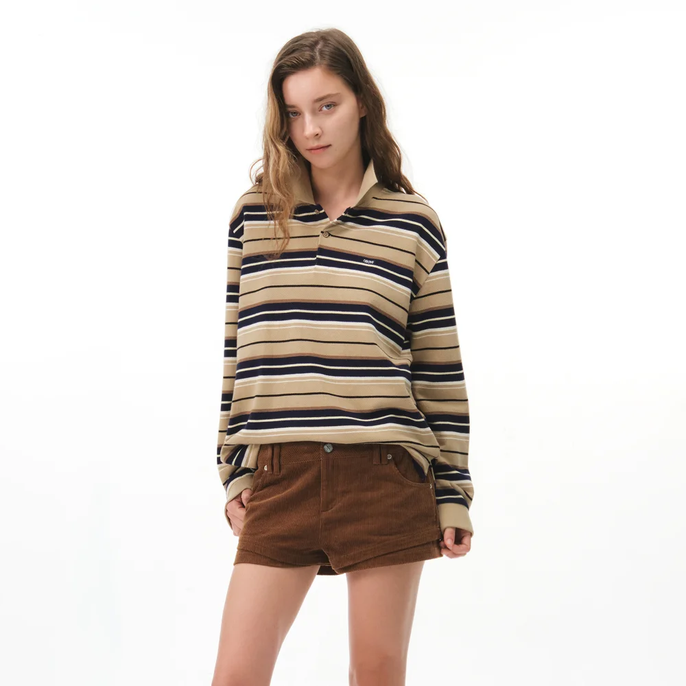 26FW CARELL STRIPE LS PIQUE SHIRT (BEIGE)