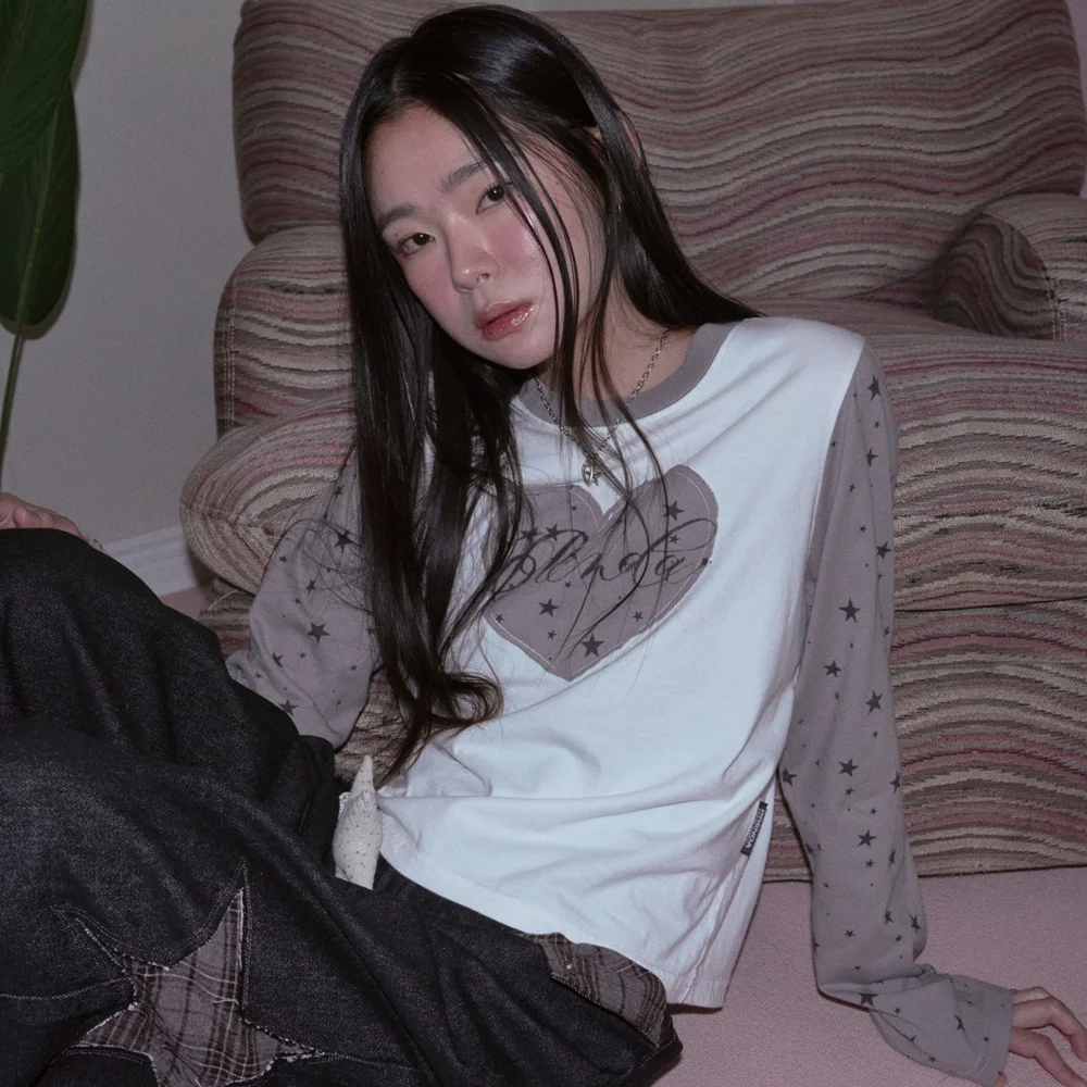 HEART STAR COMBINATION LONG SLEEVE GRAY