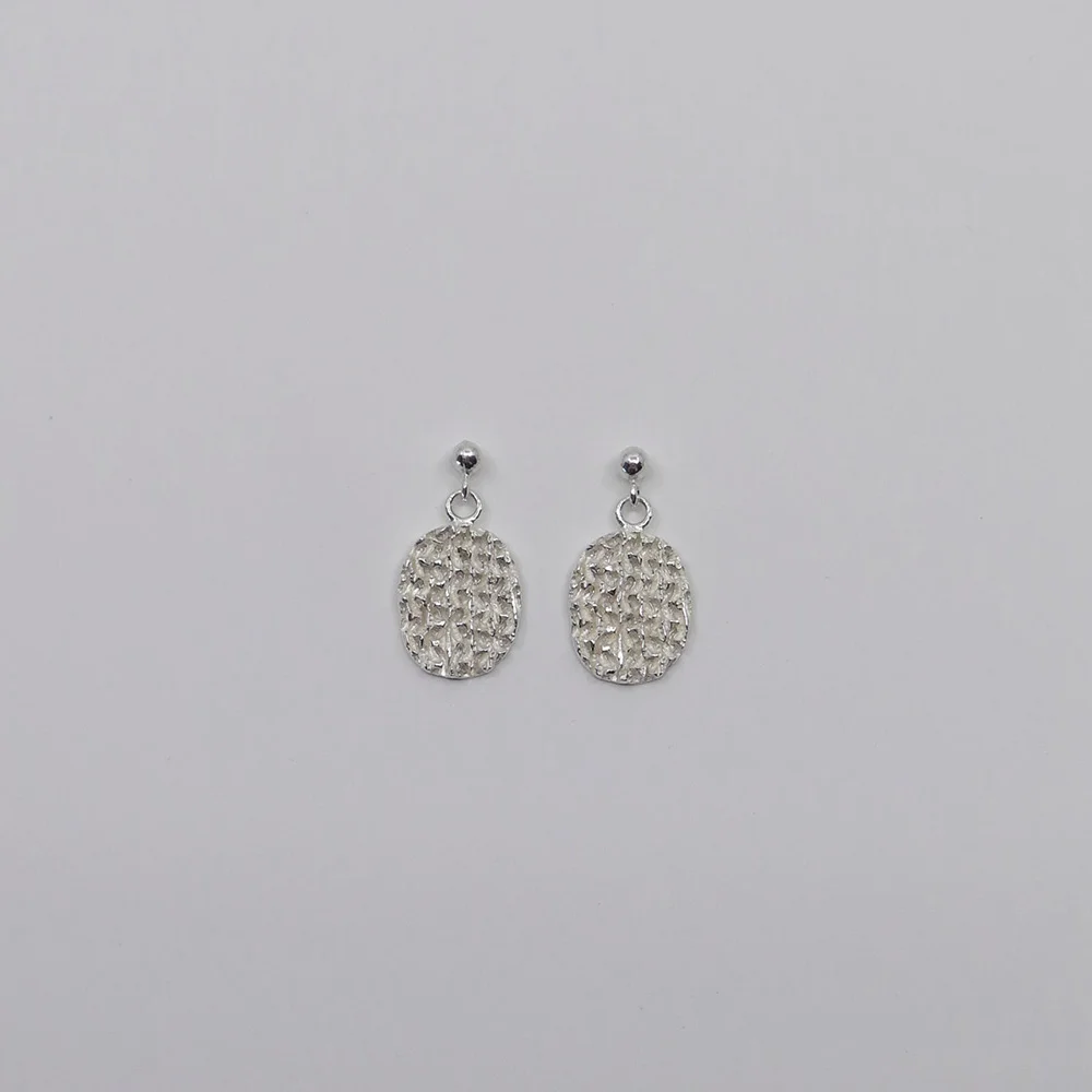 chain print oval silver earrings (鏈條 印花 橢圓 銀色 耳環)