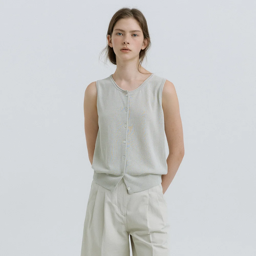 Paper Button Sleeveless Knit (Light Gray)