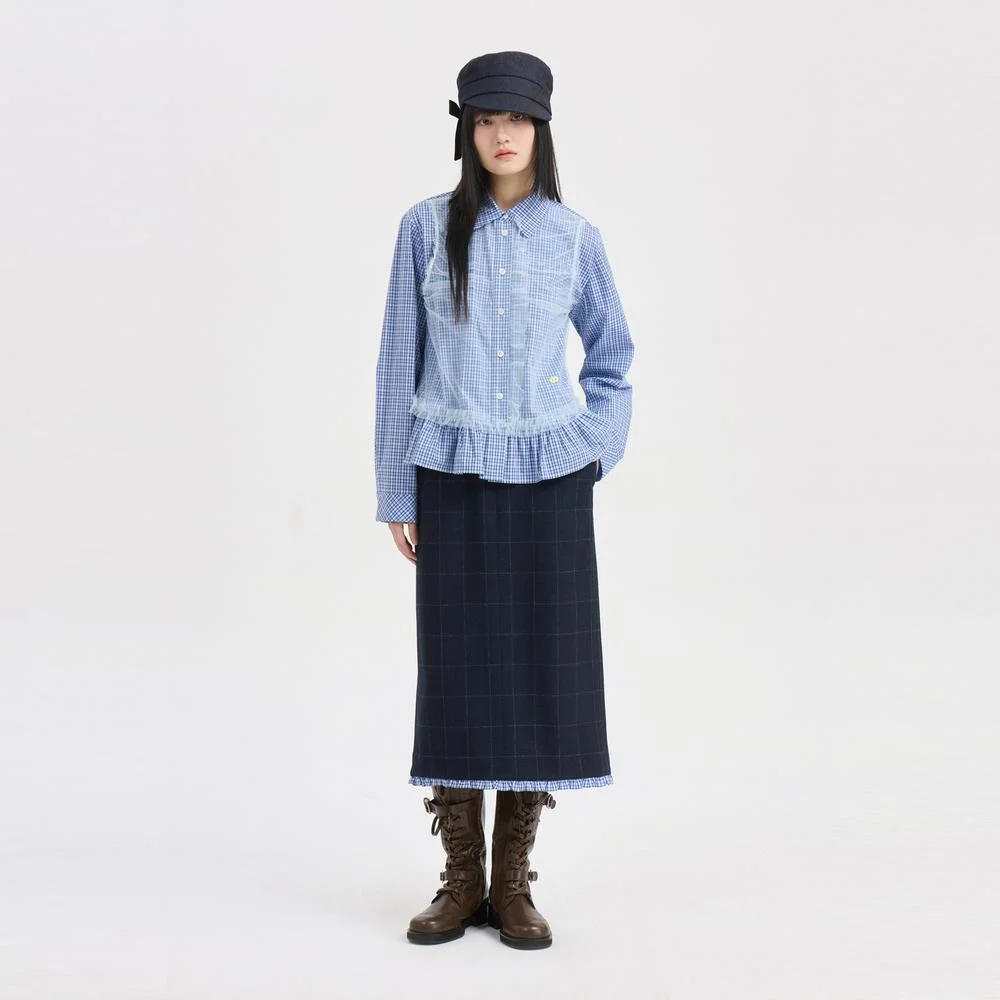 Hem Frill H-line Banding Skirt (dark navy) LFKAS26110NYD