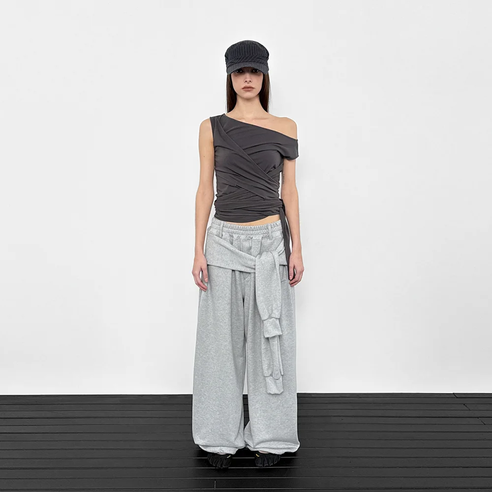 Tied sweat pants_Melange grey