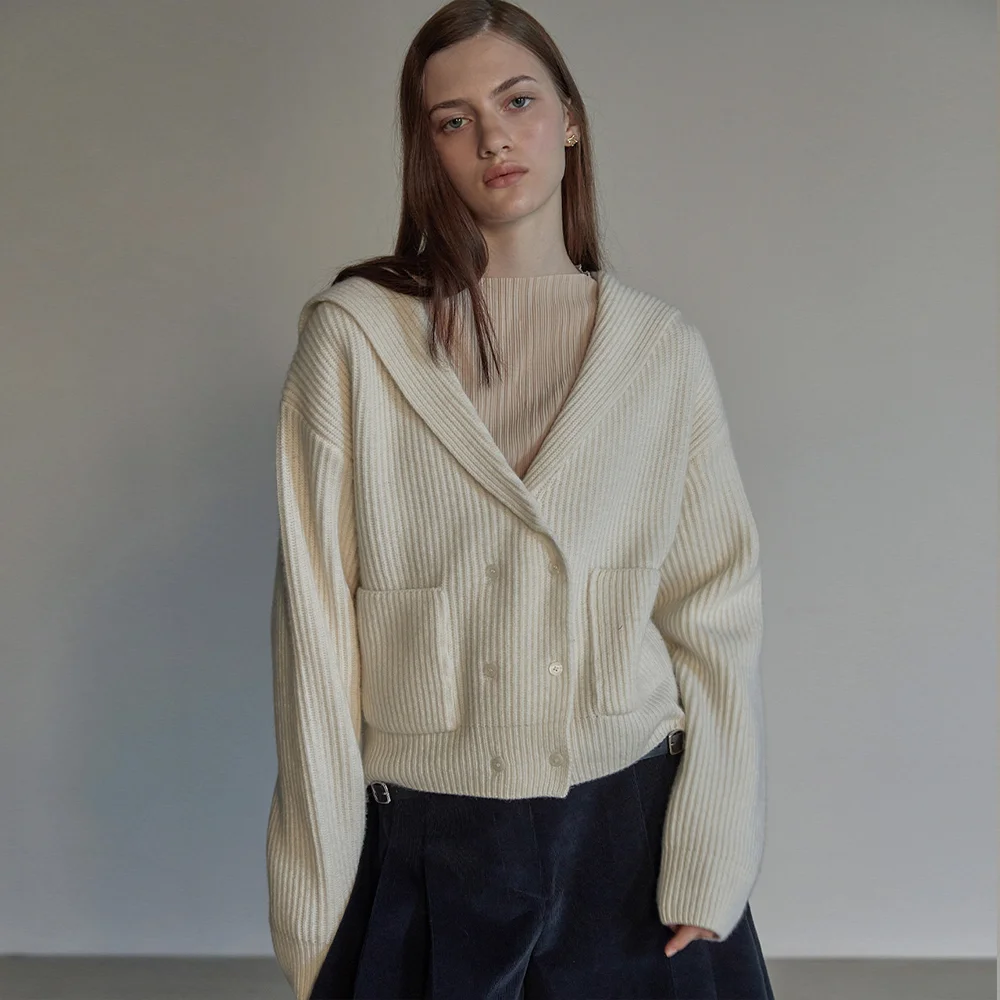 Sailor collar double cardigan - Ivory