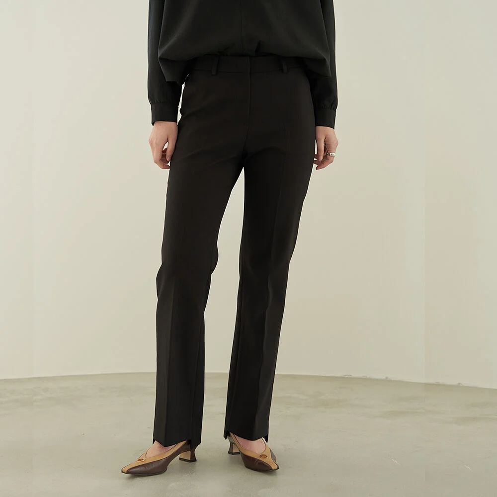 side slit bootcut trousers_Black