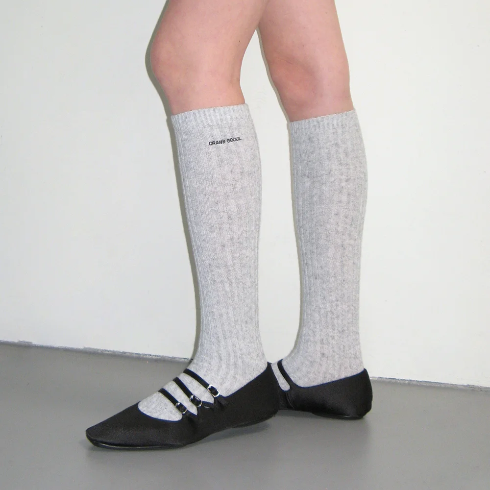 LOGO CASHMERE KNEE SOCKS_LIGHT GREY