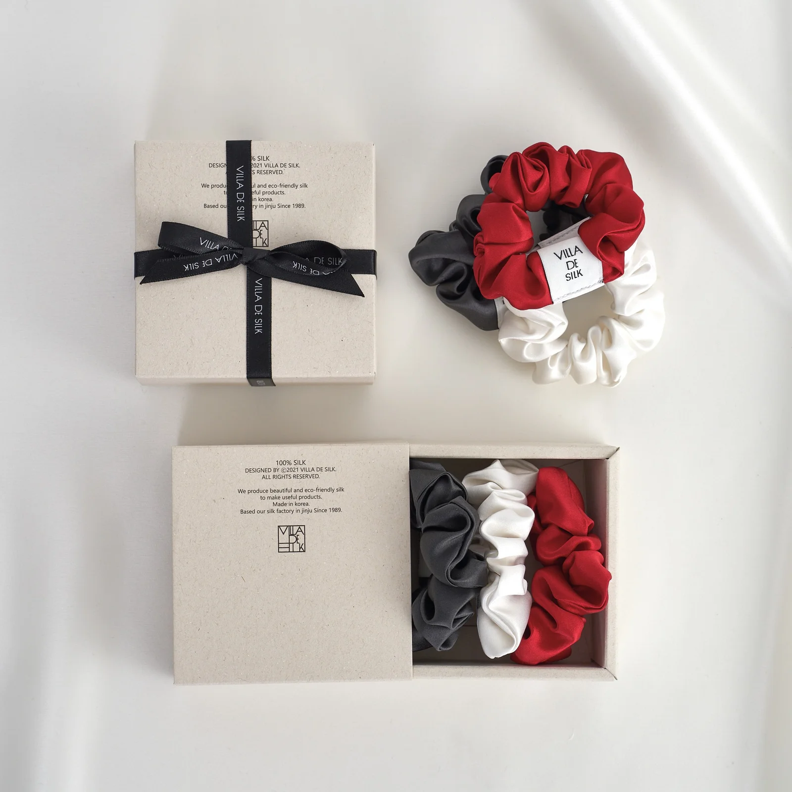 Baby scrunchie 3set(Off-white/Cherry red/Charcoal)真絲 髮圈 套裝