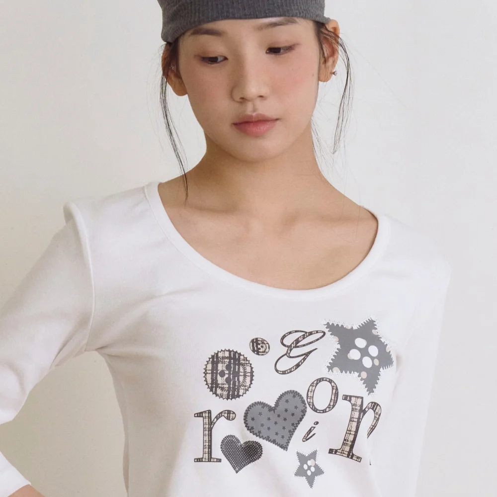 Mixed Motif Printed RnR Long Sleeve White