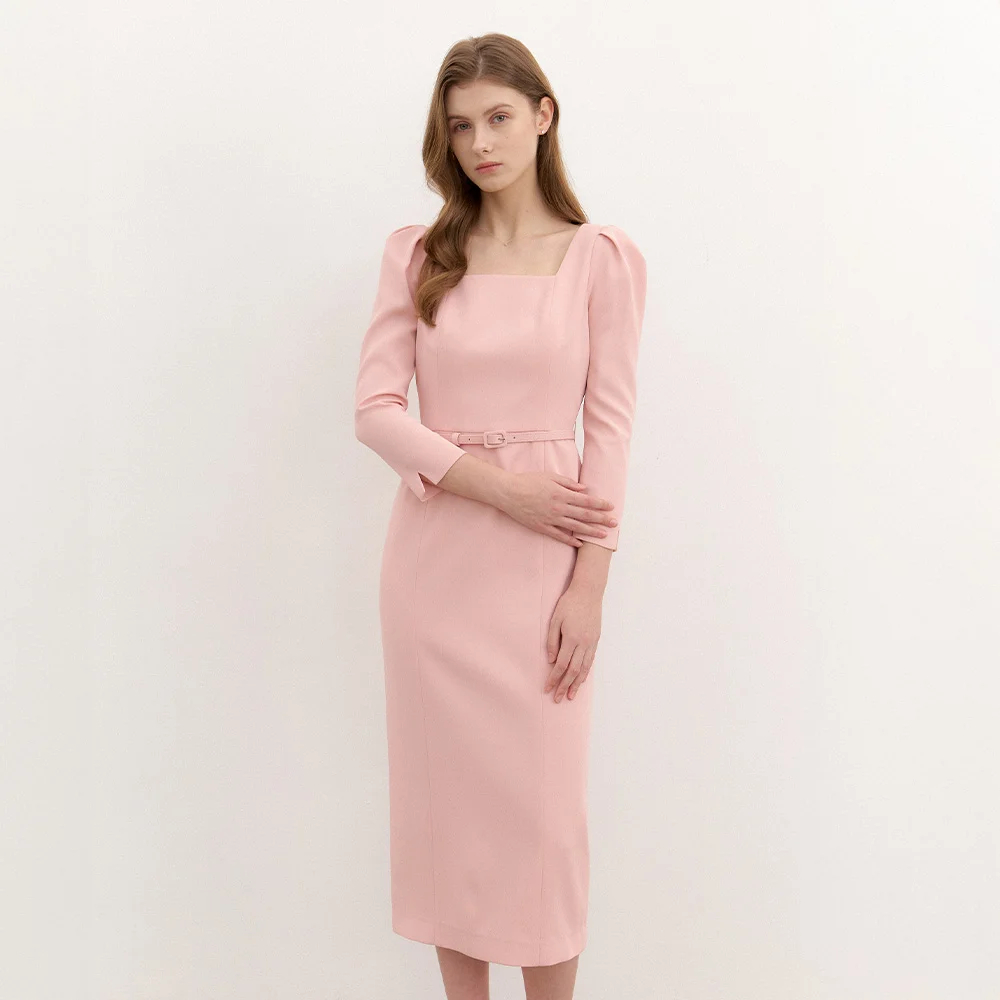 Square-neck Slim Dress(LL) / Pink(4color)