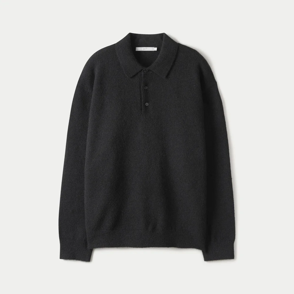 POLO COLLAR MOHAIR KNIT BLACK (247)