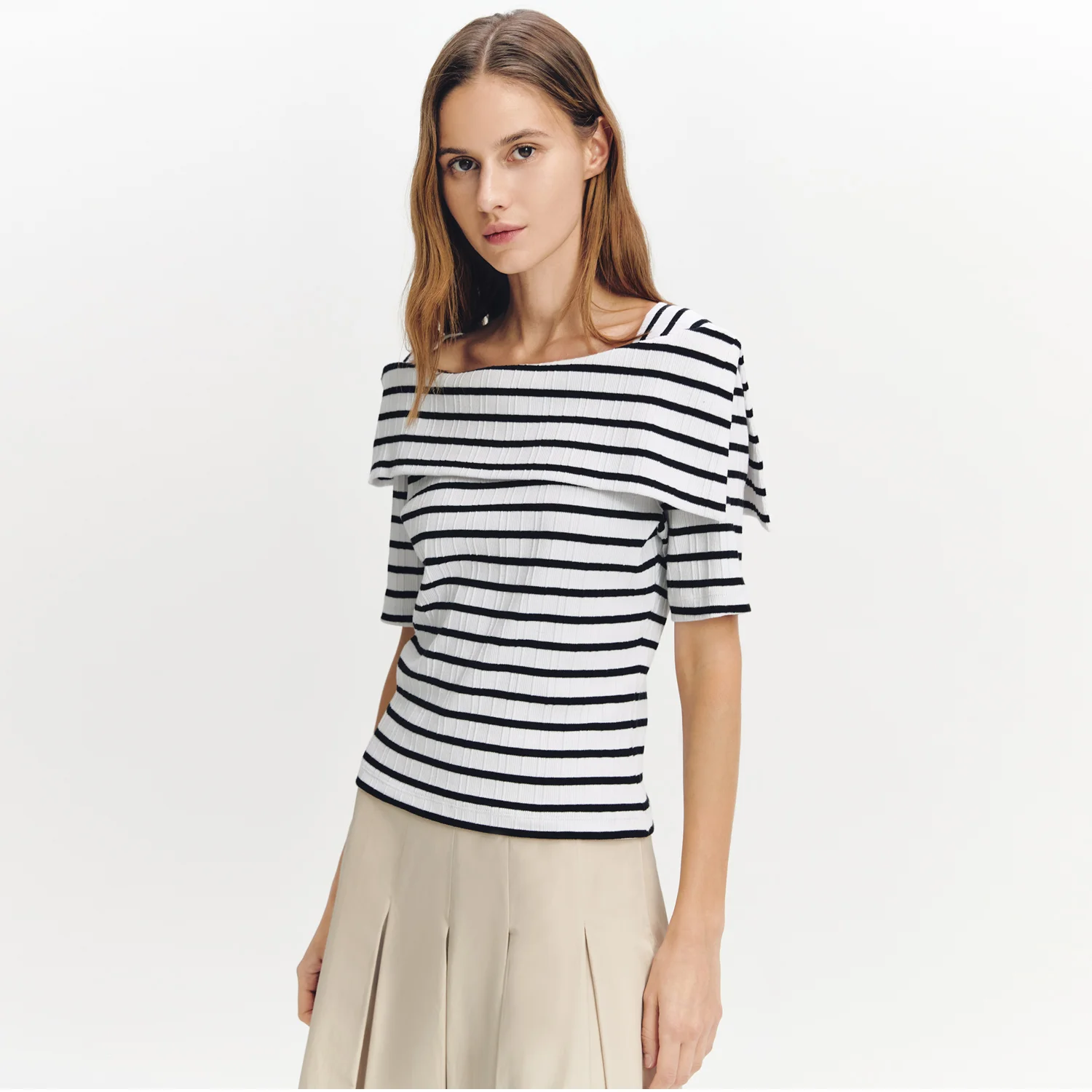 Off-shoulder Stripe Top OFF WHITE