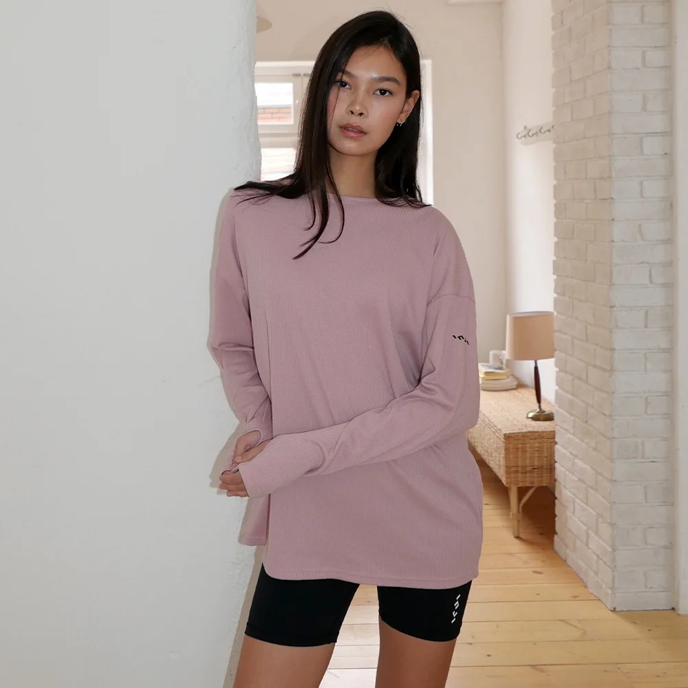 Ribbed Oversized Hand Warmer Tee 粉色