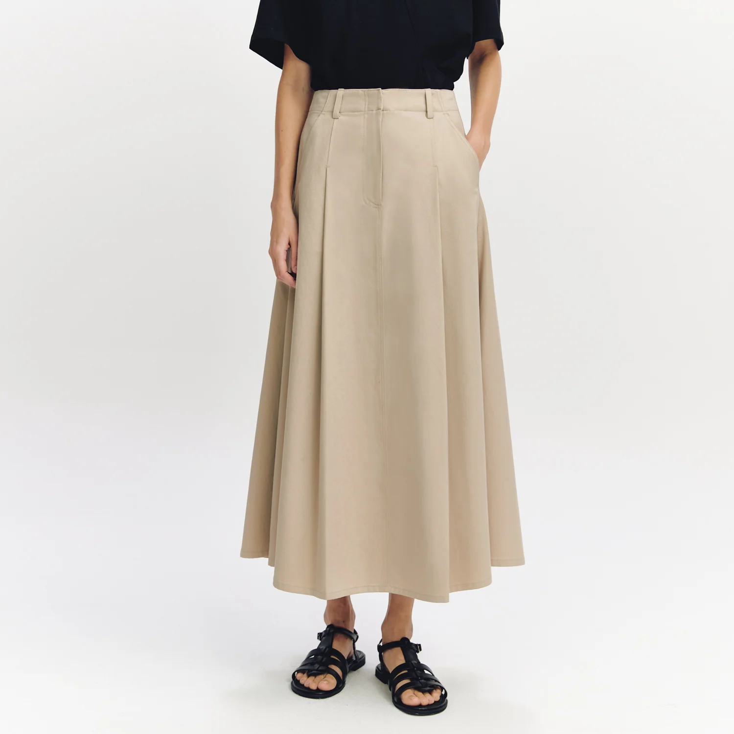 One Tuck Flare Skirt BEIGE