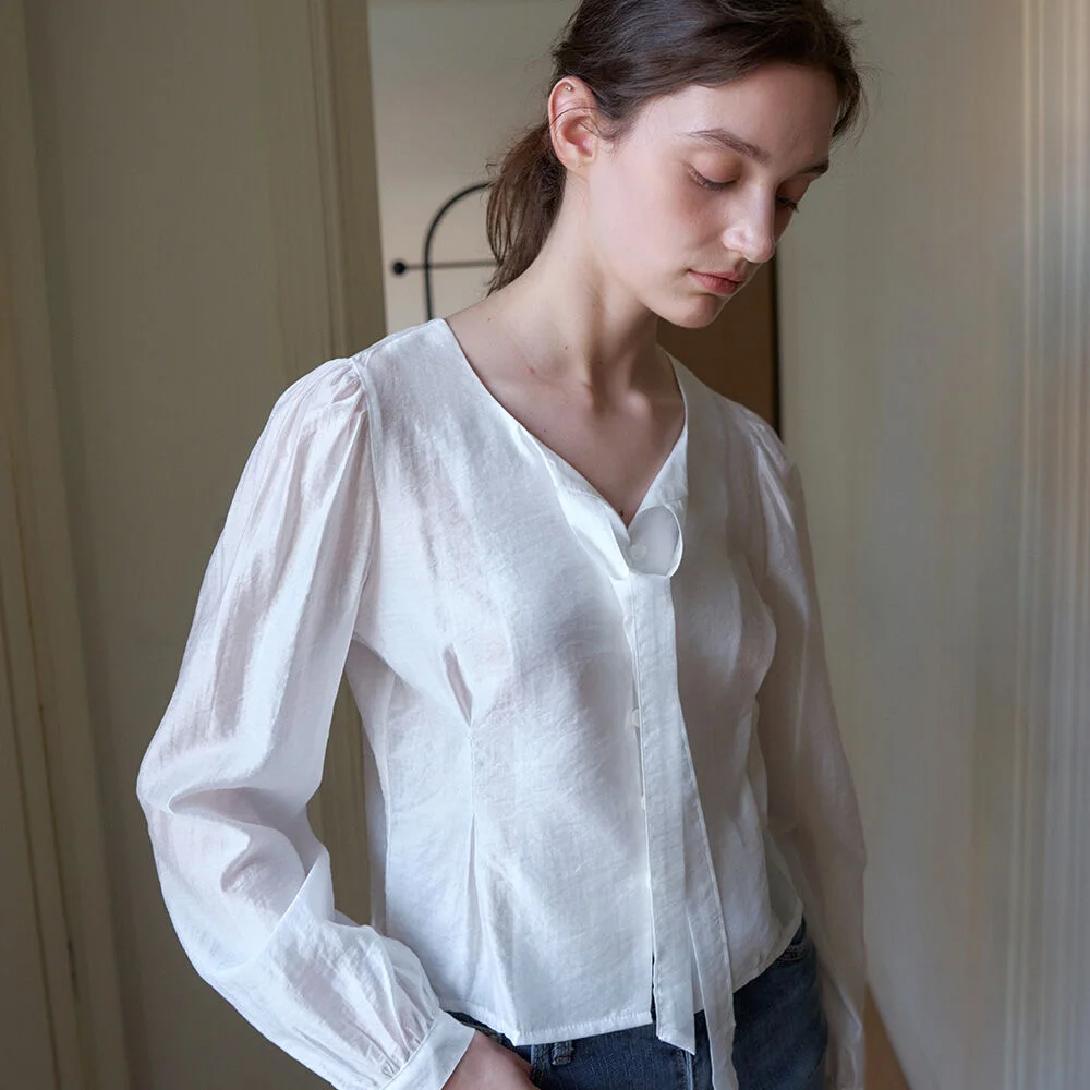 DOVA SOFT TIE_NECK BLOUSE 2COL_IVORY