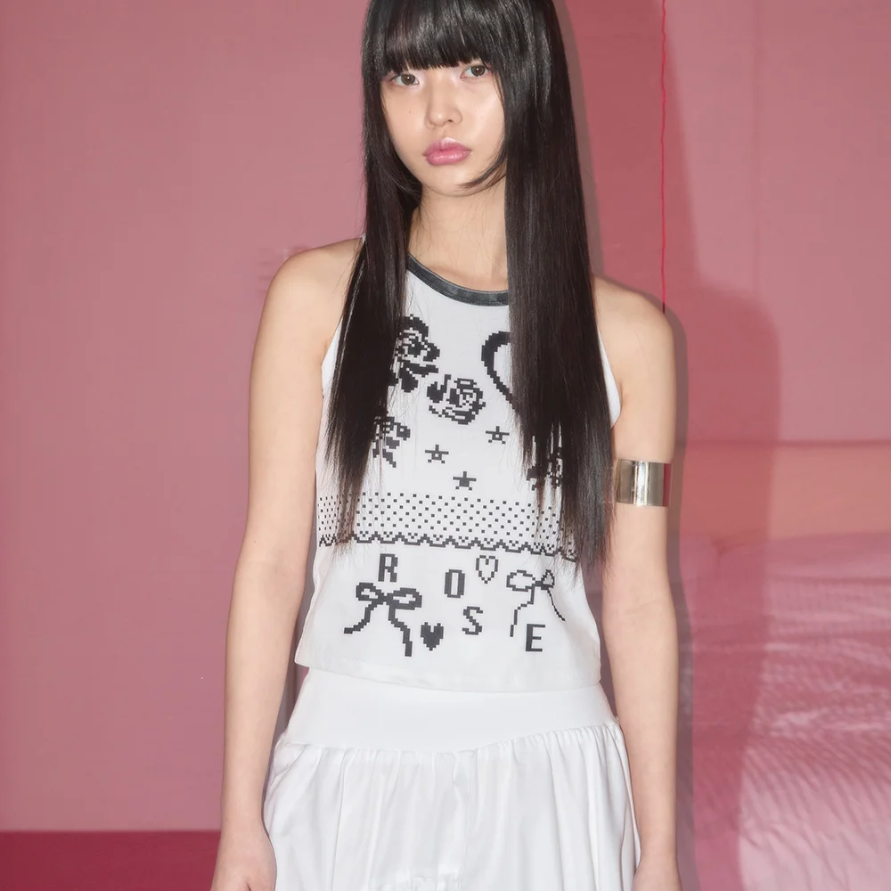 PIXEL ROSE REVERSIBLE TOP WHITE