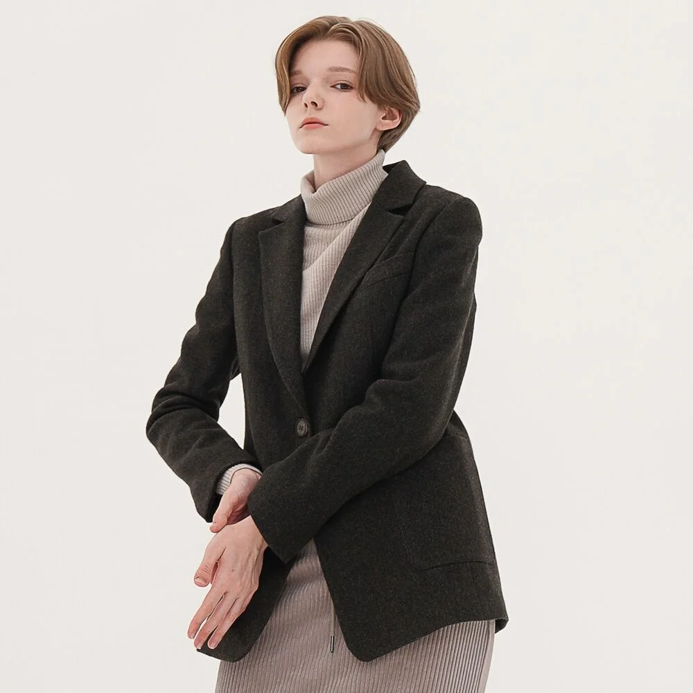 Herringbone Single Button Jacket _Kh.Brown