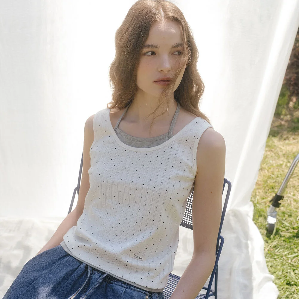 Dot layered sleeveless _Ivory