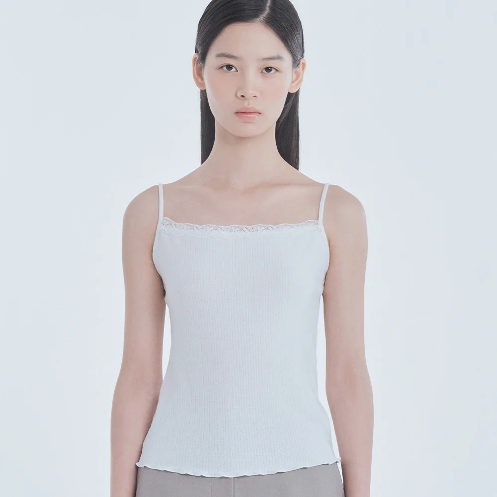 Lace Jersey Cami Top - White