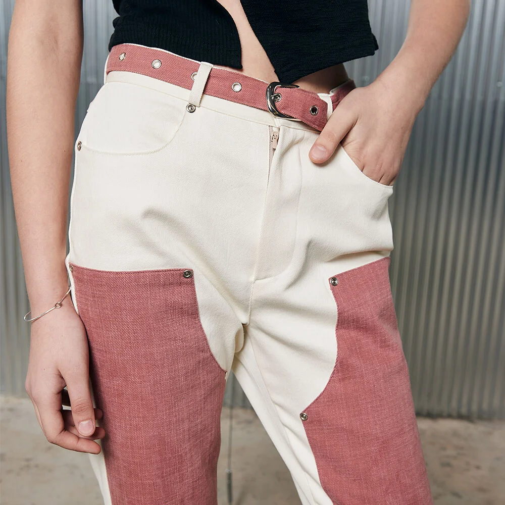 L2 BELT COLOR BLOCK PANTS(IVORY)
