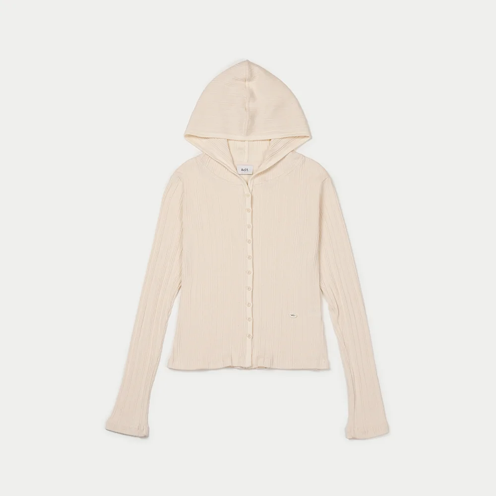 Hodded ribbed cardigan_natural cream