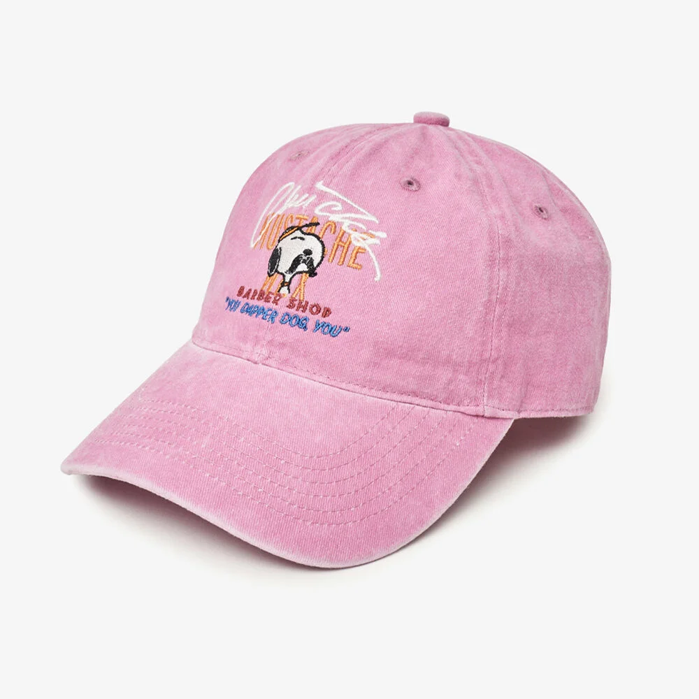 鬍鬚 史努比 石洗 水洗 棒球帽 (PINK)