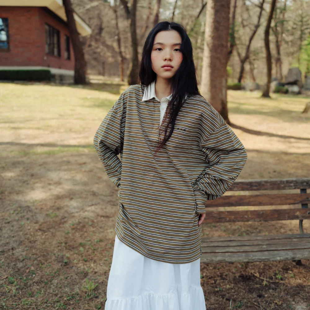 Khaki pin stripe collar t-shirt (khaki)