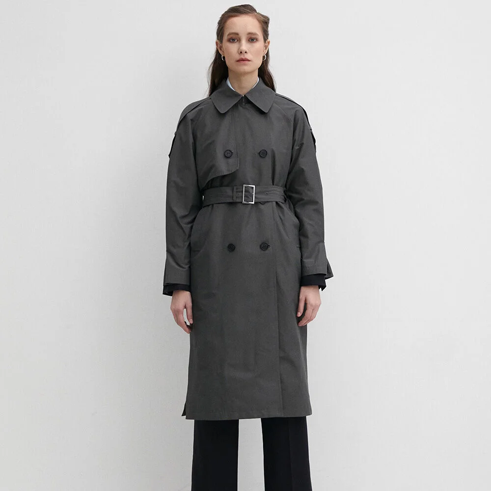 003 Grey Long Trench Coat
