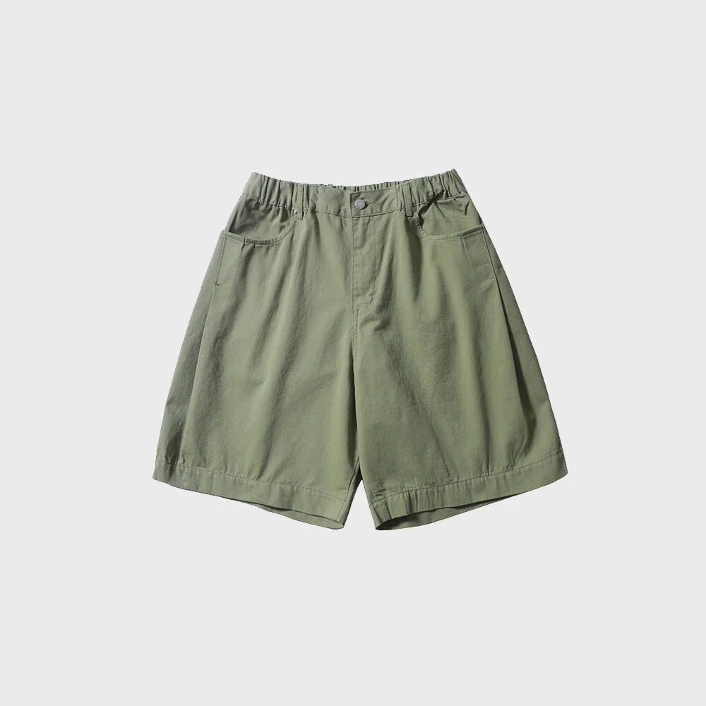 VENICE SIDE TUCK COTTON SHORTS (OLIVE)