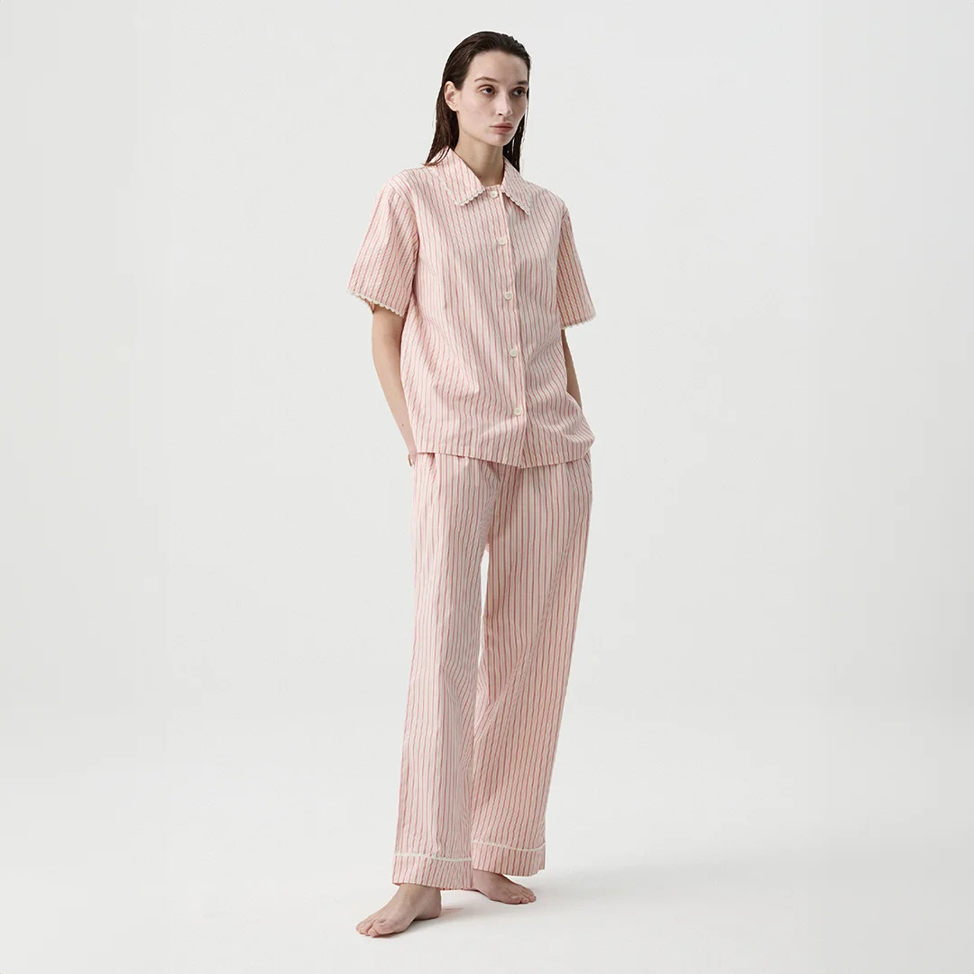 LACE POINTED STRIPE PAJAMAS_PINK