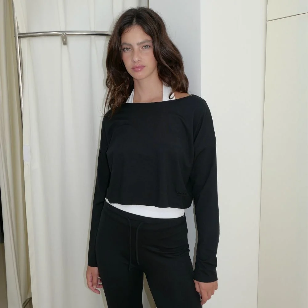 Boat Neck Long Sleeve Top 黑色