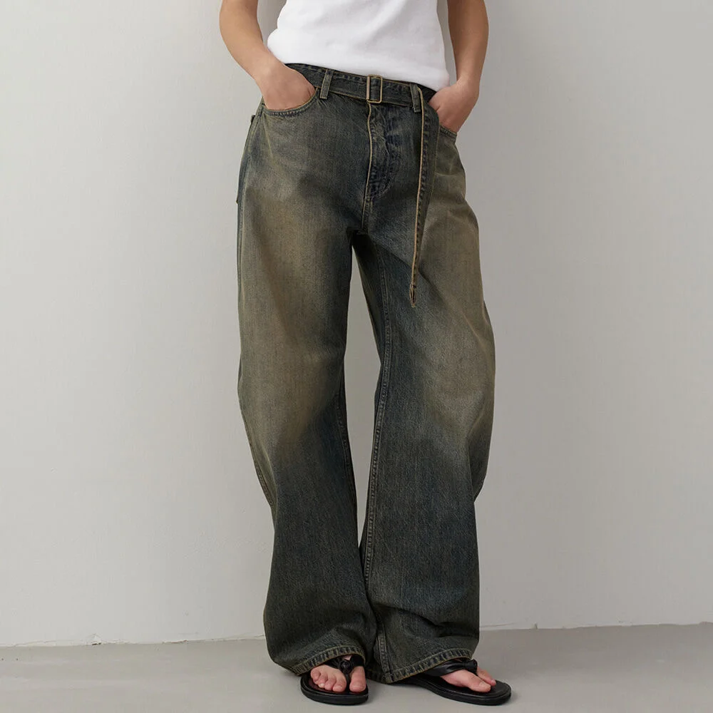 束帶 圓領 牛仔_vintage sand
