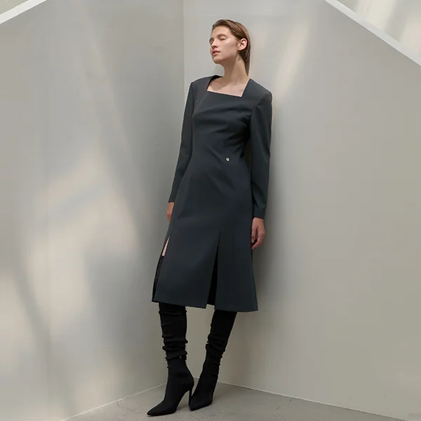 SLIM POWER DRESSING ONE PIECE DEEP GRAY (OP-6093)