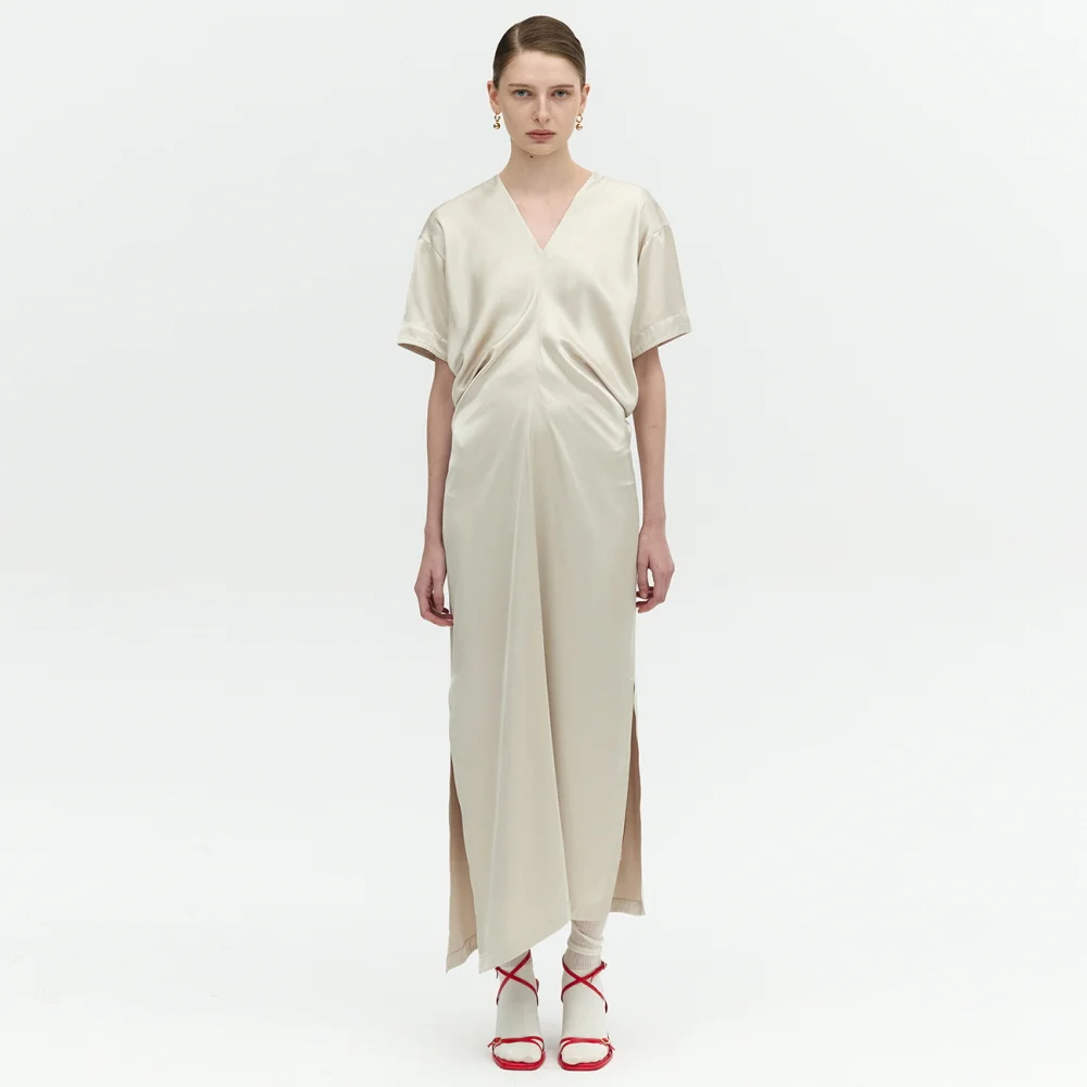 SATIN FLOW HALF DRESS_LIGHT BEIGE