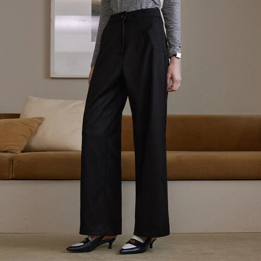 Big strap pocket wide slacks - black