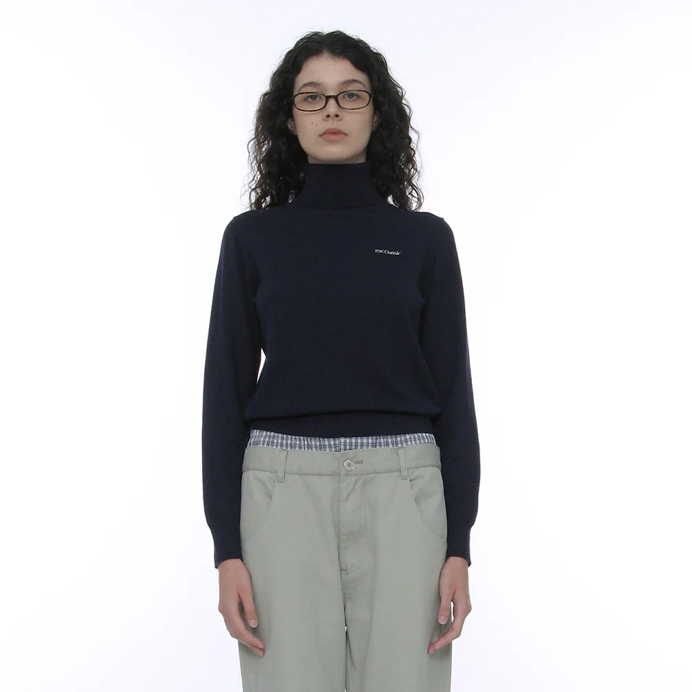 PWC EMBROIDERY HIGH NECK KNIT TOP_NAVY