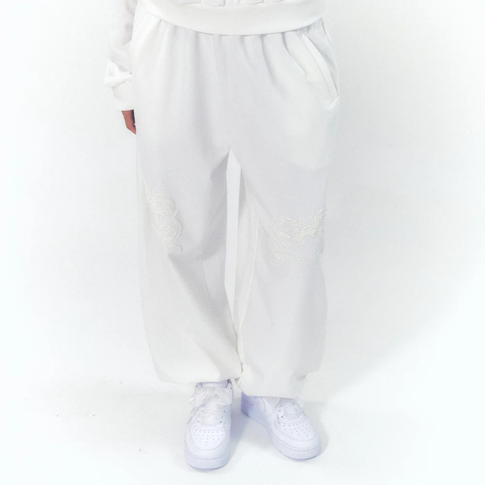 Knee Point Ribbon Jogger Pants White