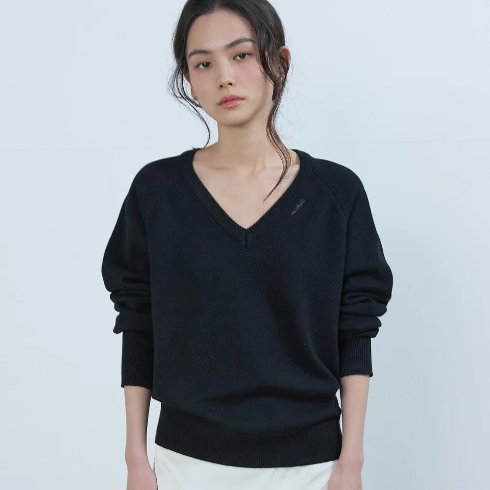 Basic V-neck Wool Knit Black