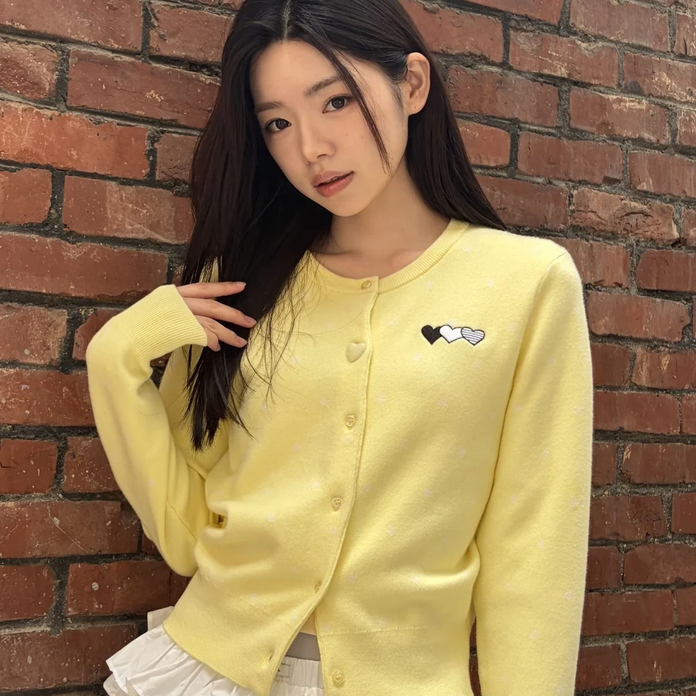 Heart Button Point Cardigan Lemon