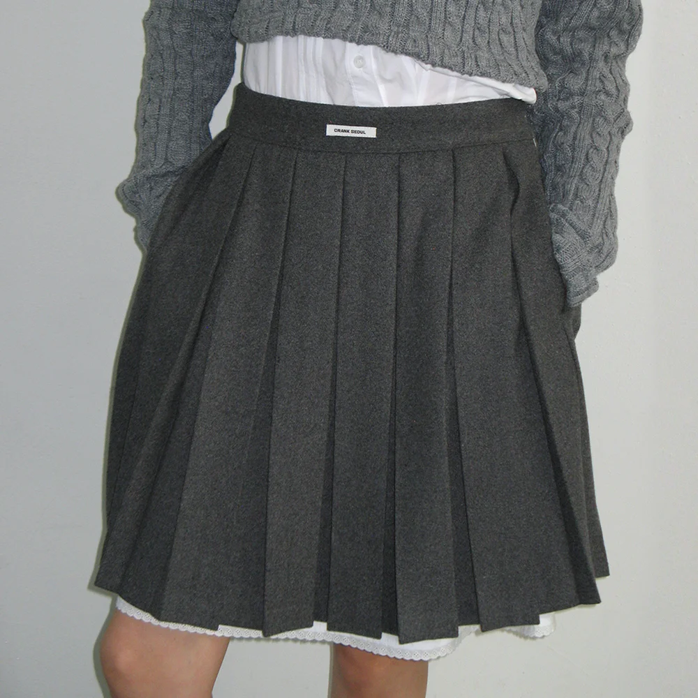 LAYERED WOOL PLEATS SKIRT_GREY