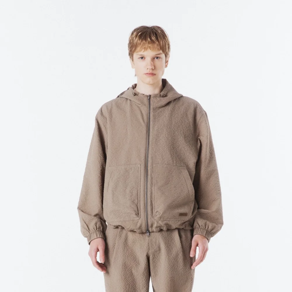 SEERSUCKER HOODIE ZIP-UP - BEIGE (P262UJP180)