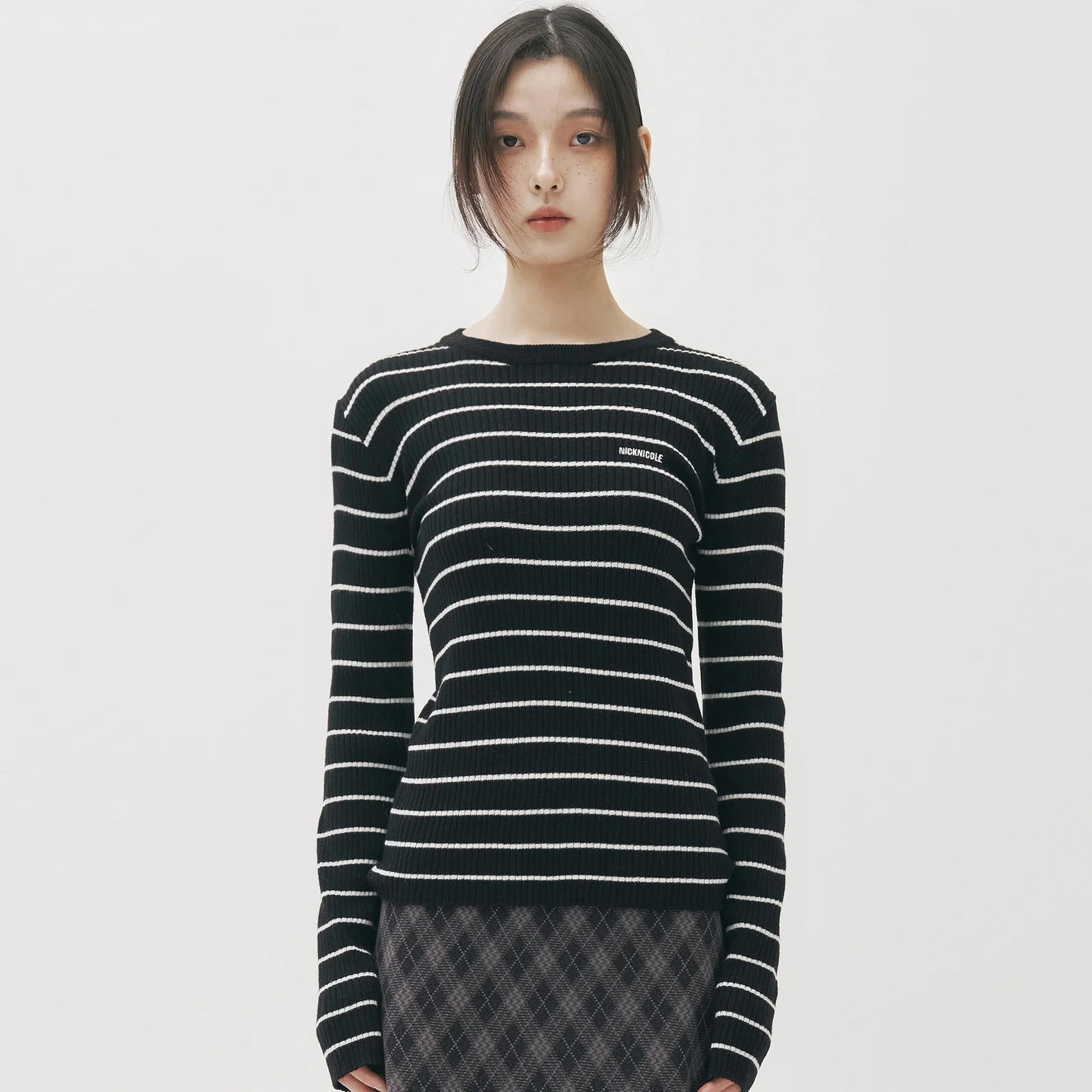 MINIMAL STRIPE SLIM LS KNIT_2 COLOR
