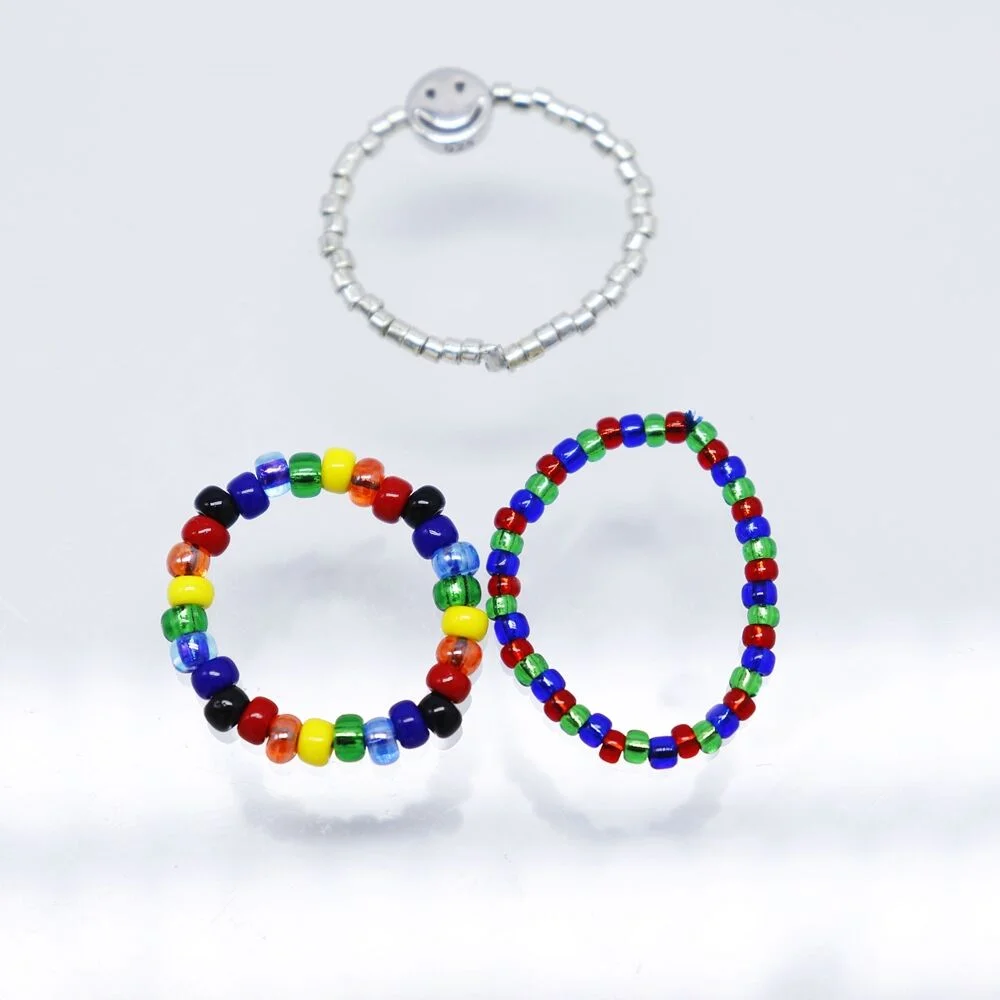 BONBEAU Kitsch smile color beads Ring set 笑臉 色 珠 串珠戒指 套裝