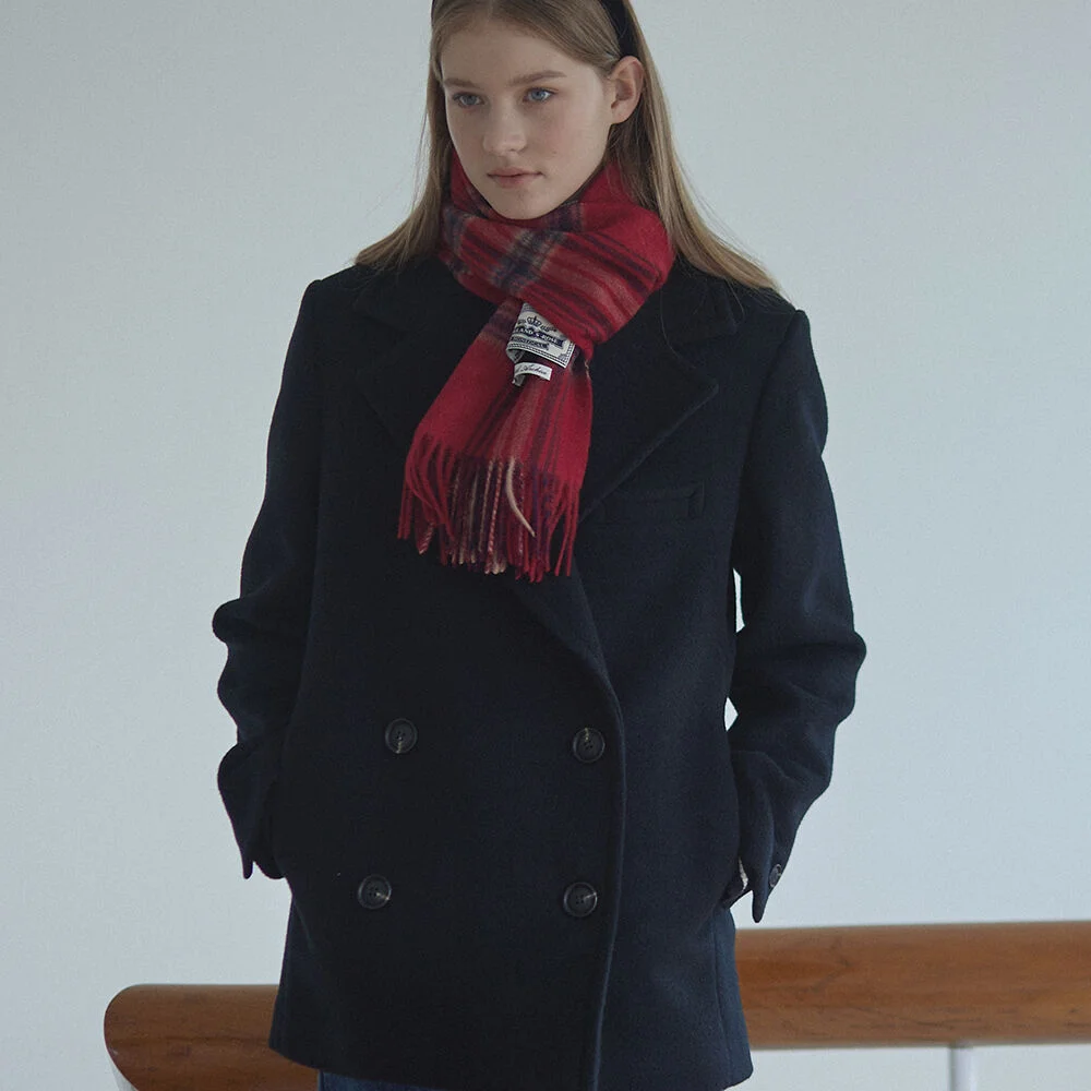 Wool Double Pea Coat - Black