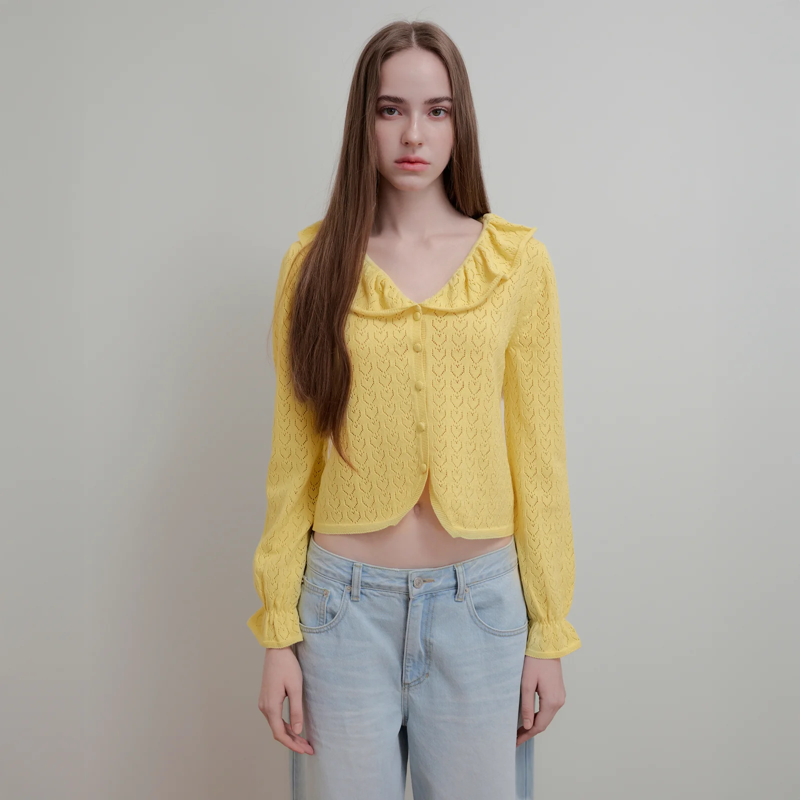 HEART RUFFLE SKASHI CARDIGAN - YELLOW