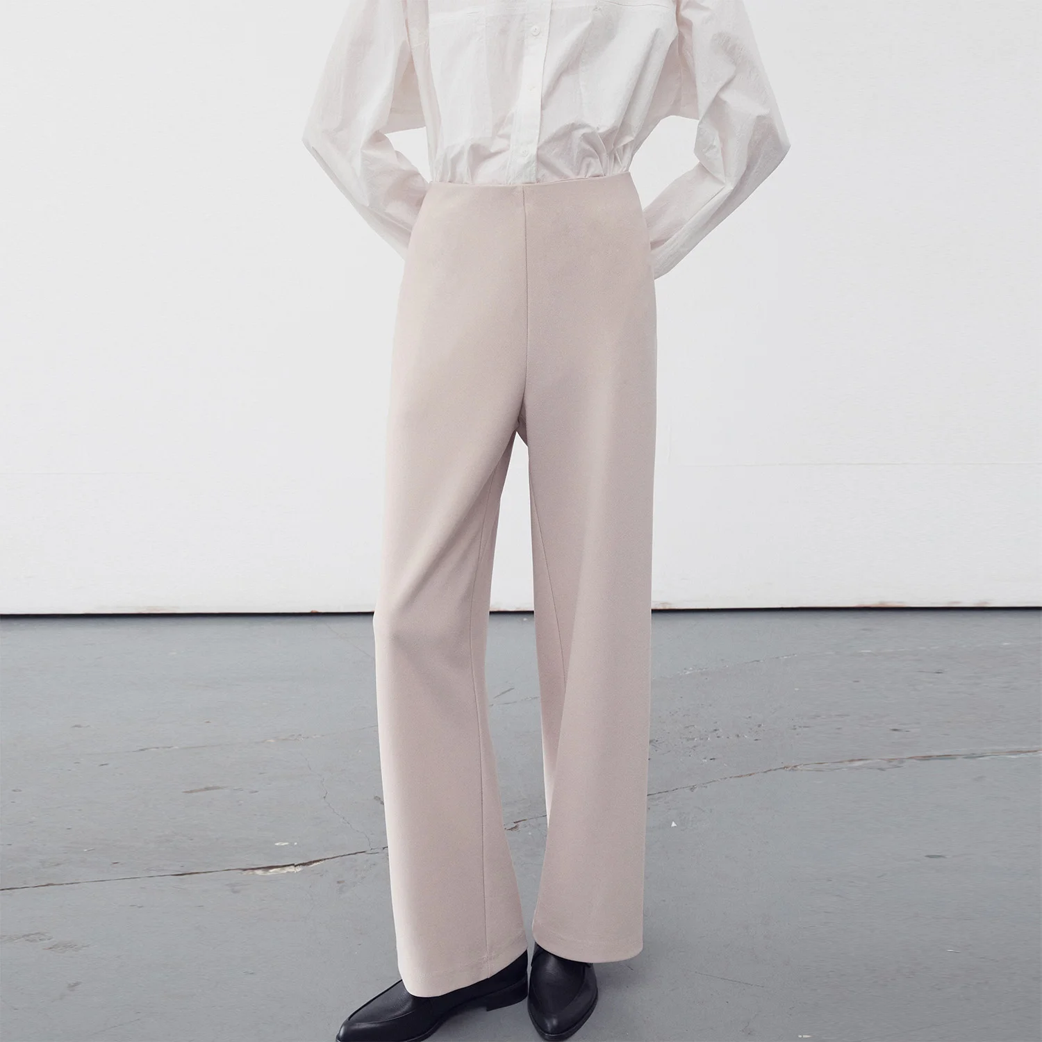 ELASTICATED WAIST STRAIGHT LEG TROUSERS 2COLORS
