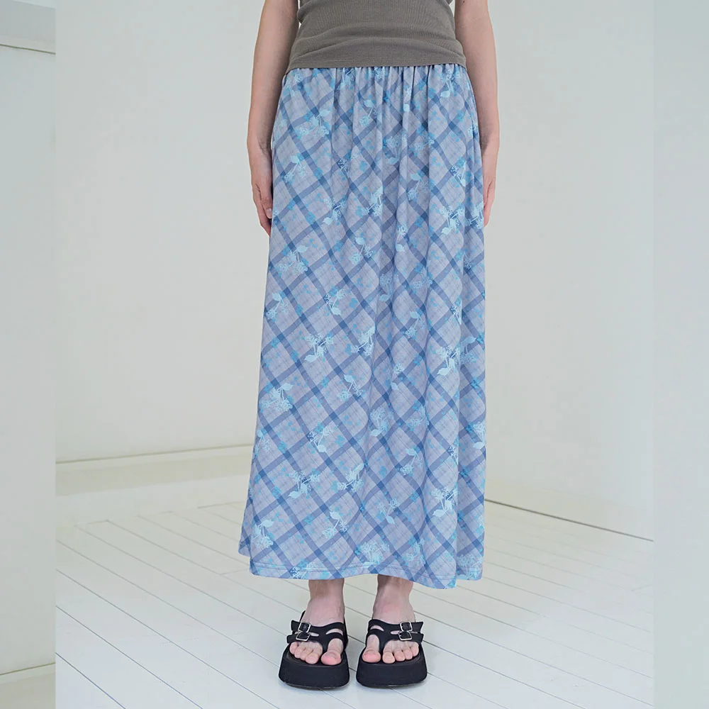 Vintage Check Flower Long Skirt (長裙)