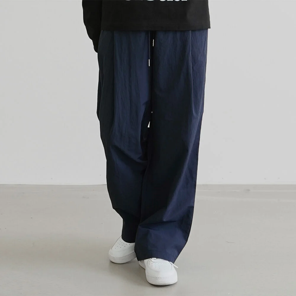 尼龍 單褶 褲子_海軍藍