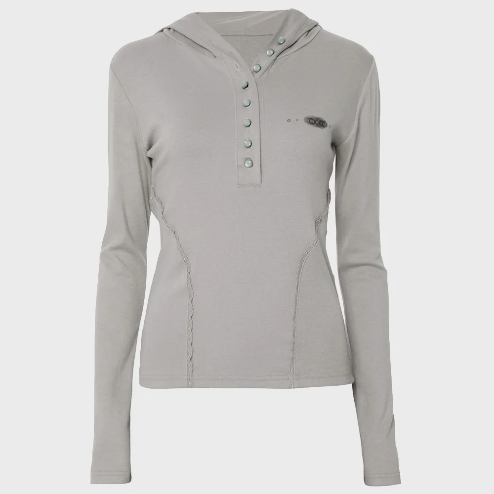 Button Up Lace Hoodie (FL-148_Gray)