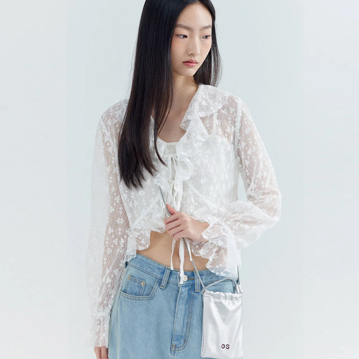 Ruffle Lace Feminine Blouse_White
